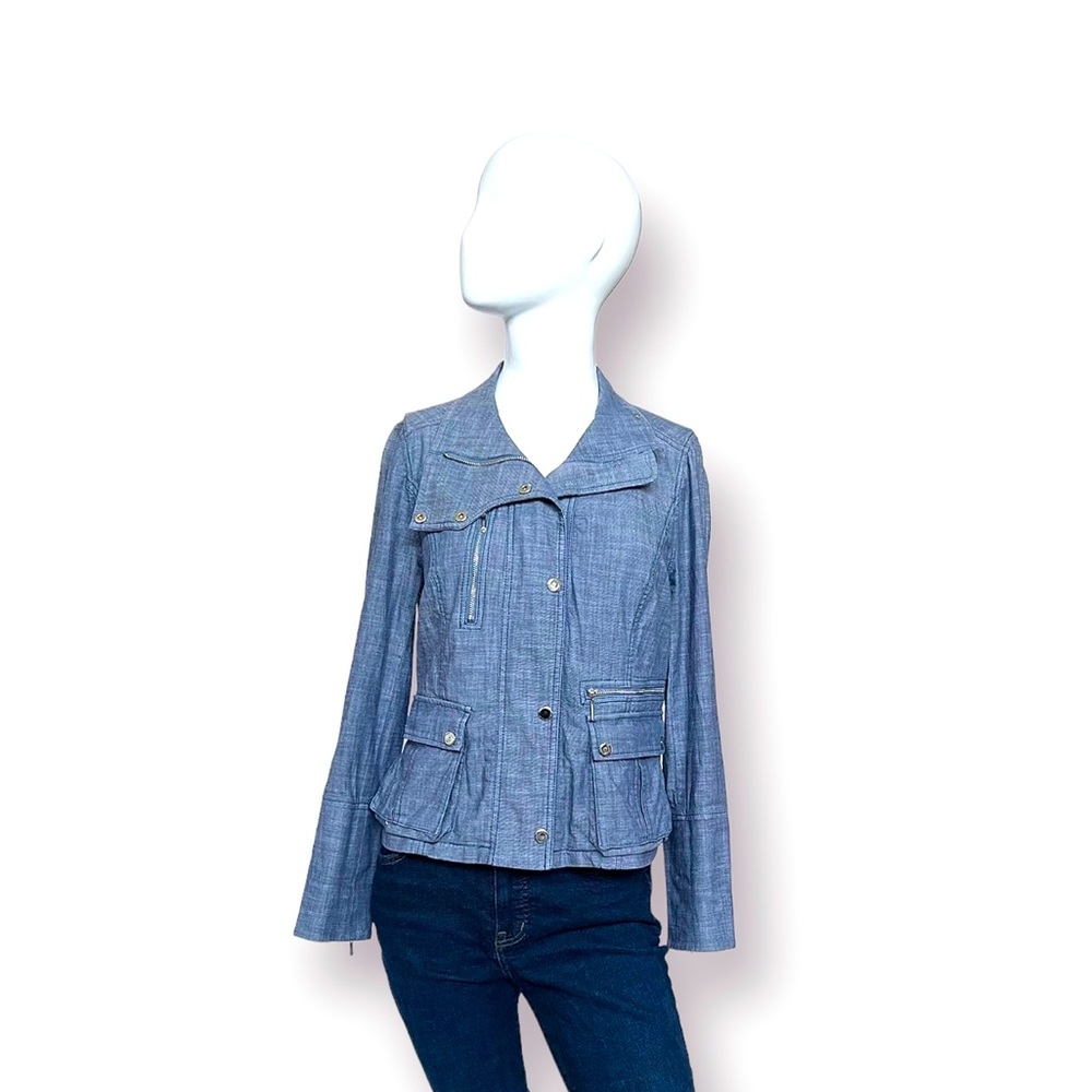 WHITE HOUSE BLACK MARKET Light Blue Lightweight Canvas Moto Jacket Size 8